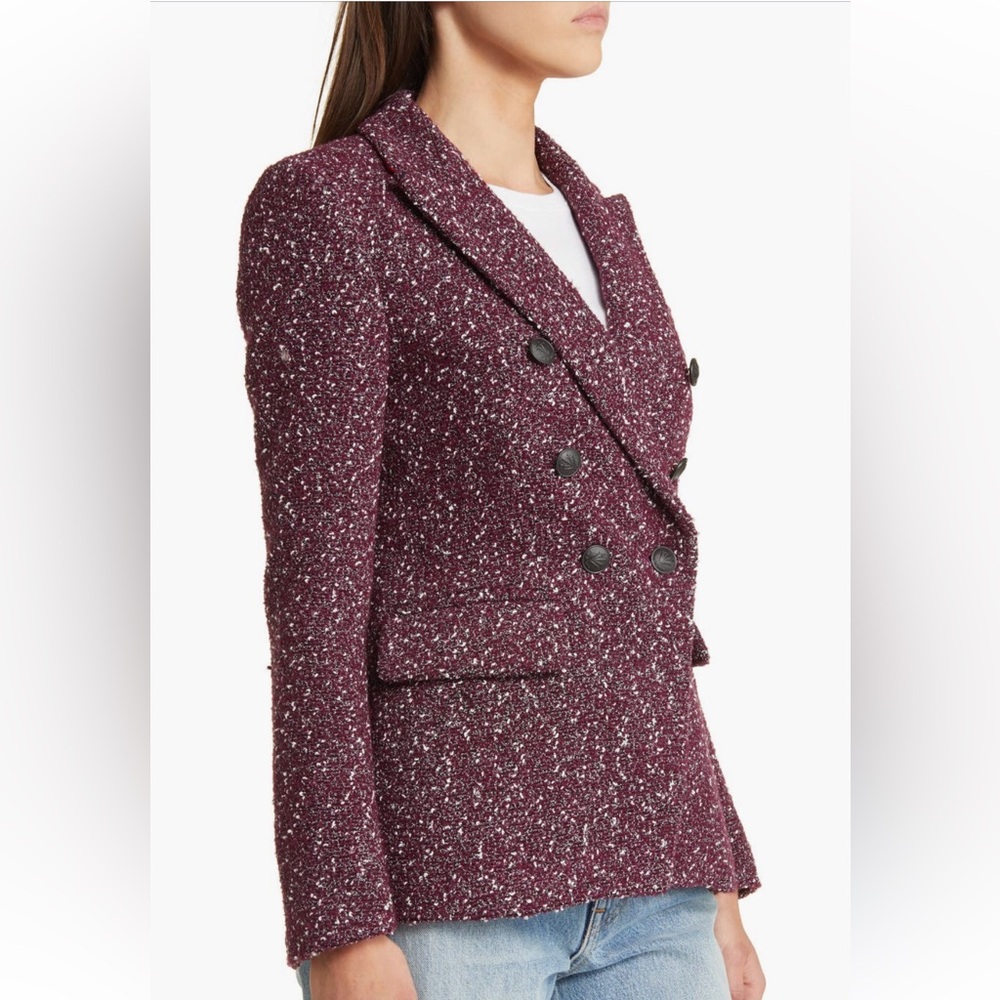 Women's Burgundy Tweed Double-Breasted Blazer - Picture 4 of 4